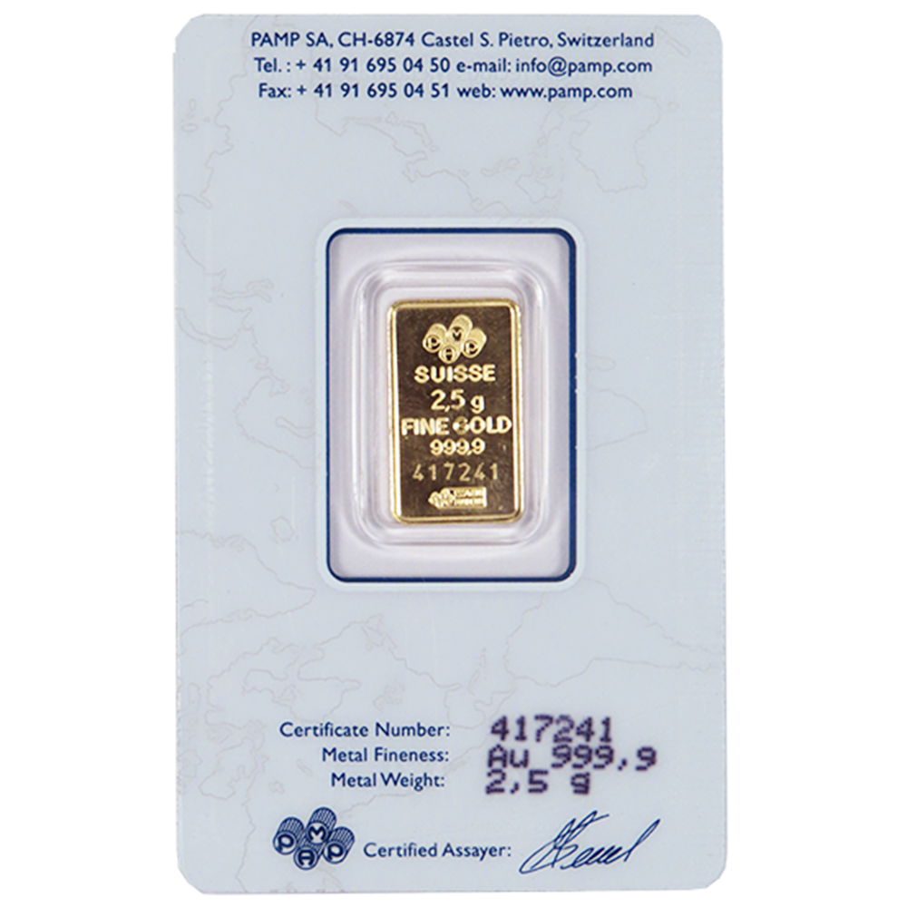 2.5 Gram Pamp Suisse .9999 Fine Gold Bar Secondary Market Pinehurst Coins