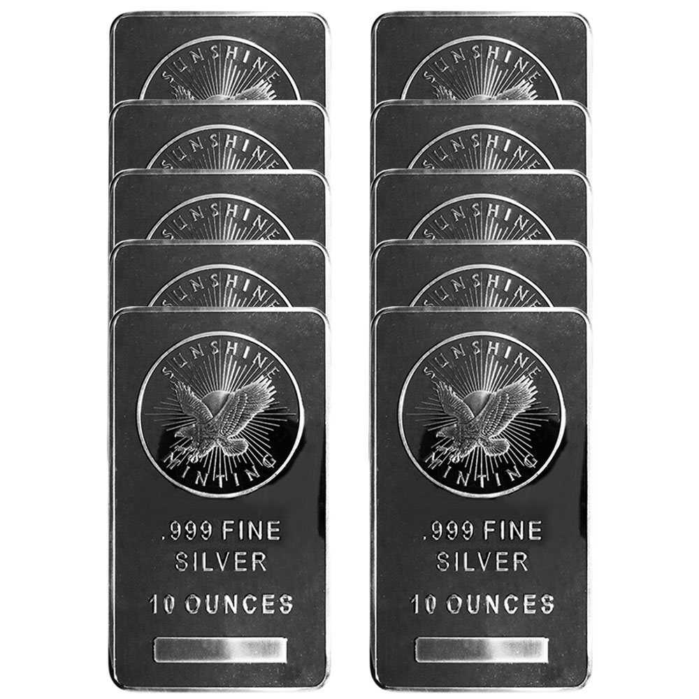 Lot of 10 - 10 Troy oz Sunshine Mint .999 Fine Silver Bar Sealed