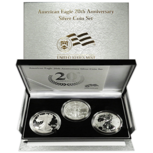 2006 $1 American Silver Eagle 20th Anniversary 3pc Set Box, OGP & COA