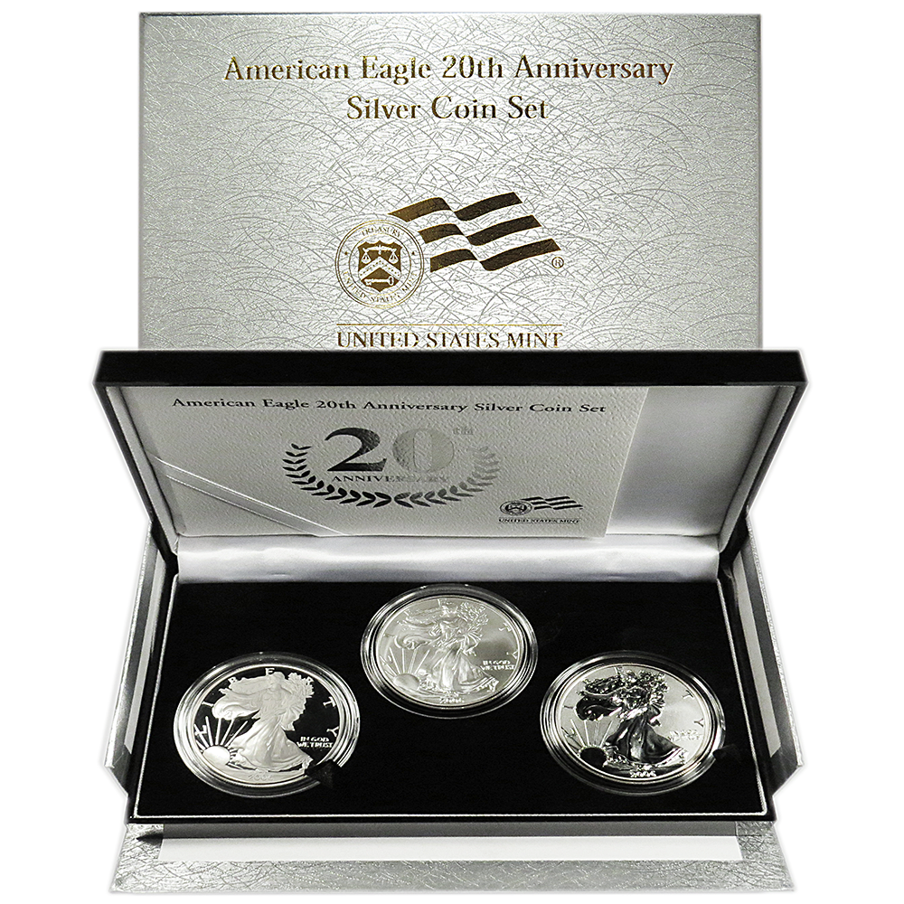 2006 $1 American Silver Eagle 20th Anniversary 3pc Set Box, OGP & COA
