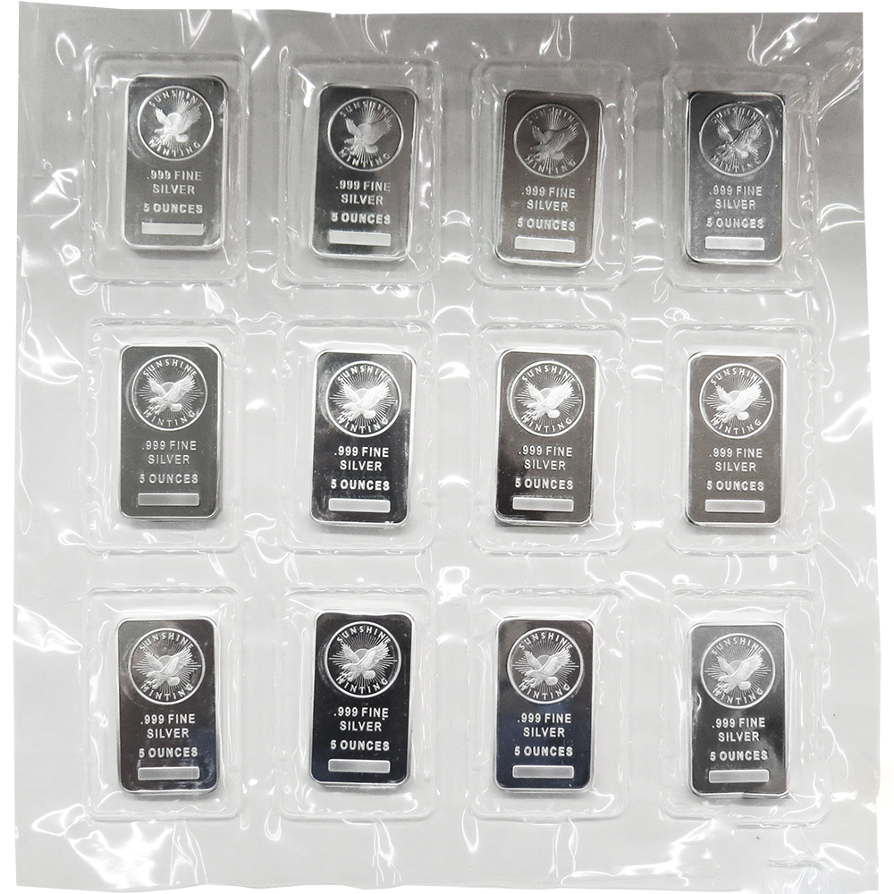 Lot of 20 - 5 Troy oz Sunshine Mint .999 Fine Silver Bar Mint Mark SI Sealed