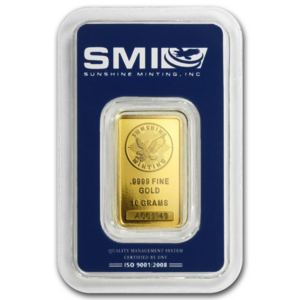 10 Gram Sunshine Mint .9999 Fine Gold Bar In Assay Mint Mark SI