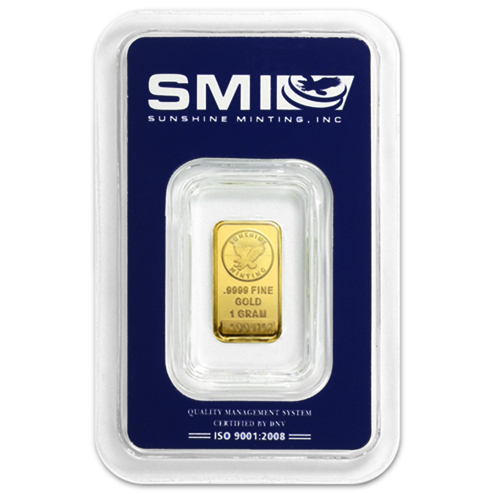 1 Gram Sunshine Mint .9999 Fine Gold Bar In Assay Mint Mark SI