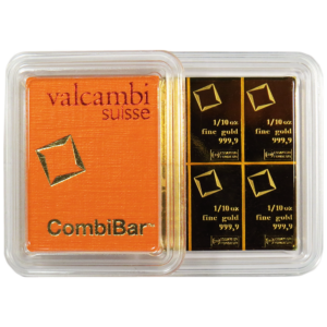 1 Troy oz Valcambi Suisse .9999 Fine Gold CombiBar 10 x 1/10 oz
