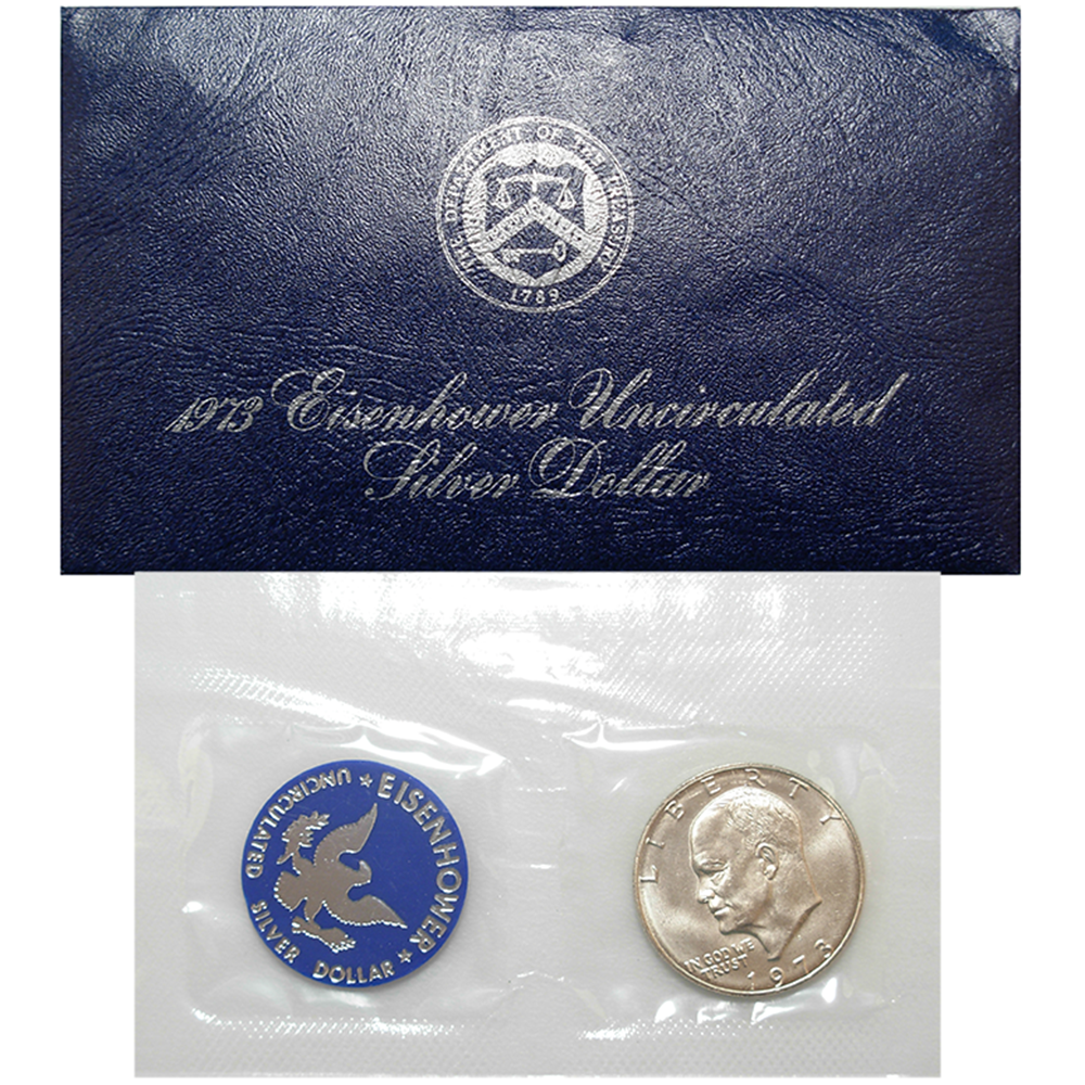 1973-S UNC Silver $1 Eisenhower Dollar Blue