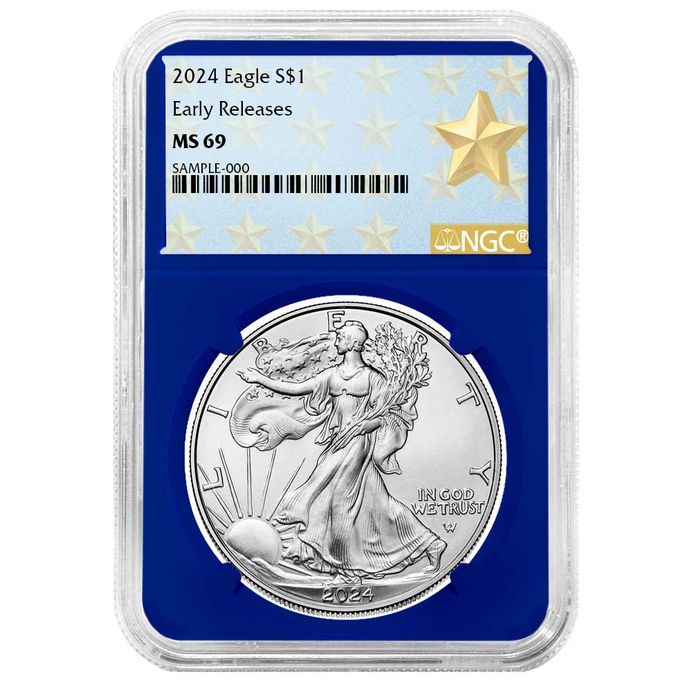 2024 $1 American Silver Eagle NGC MS69 ER West Point Star Label Blue Core