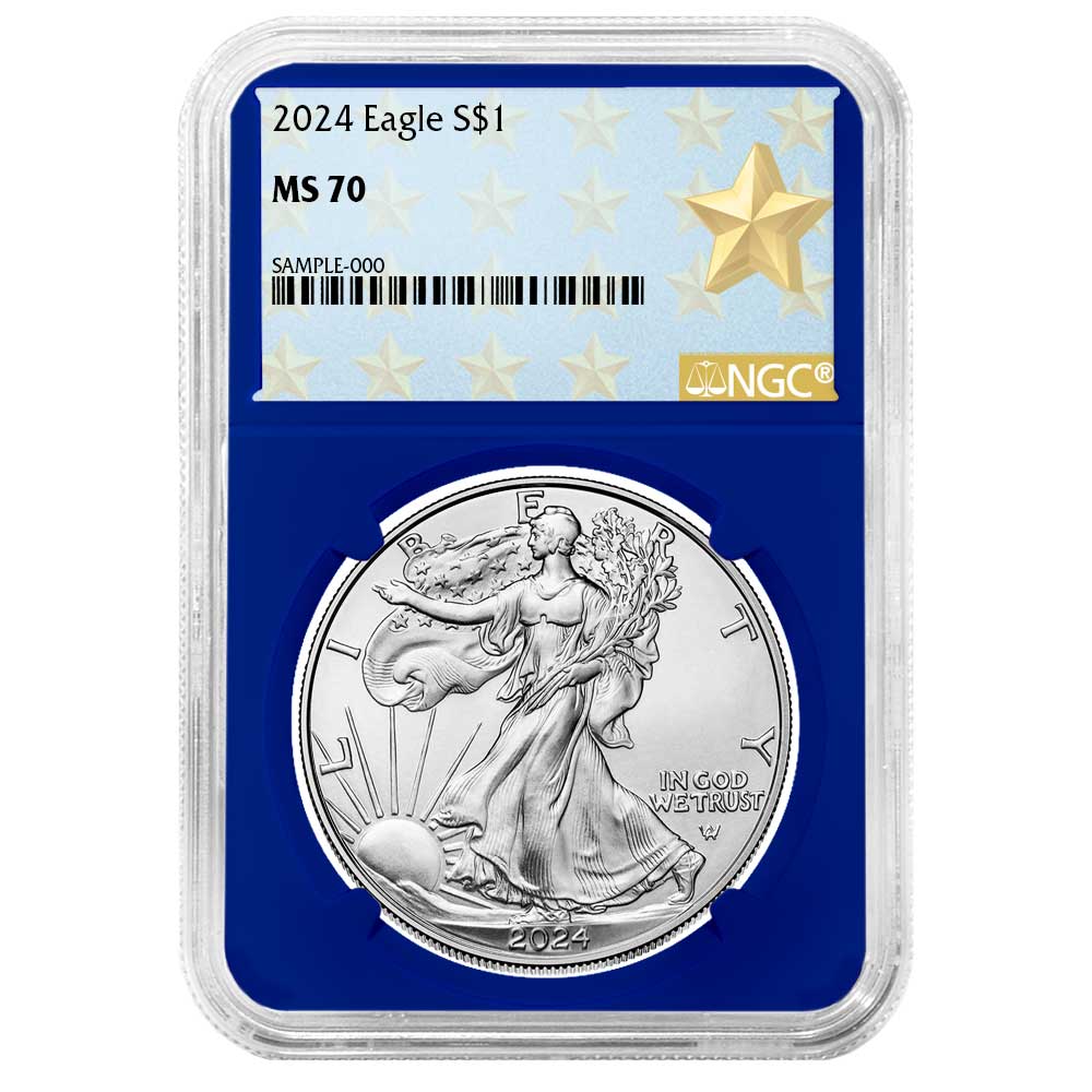 2024 $1 American Silver Eagle NGC MS70 West Point Star Label Blue Core