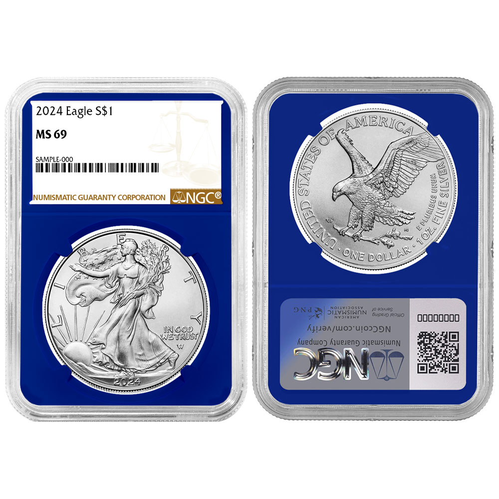 2024 $1 American Silver Eagle NGC MS69 Brown Label Blue Core
