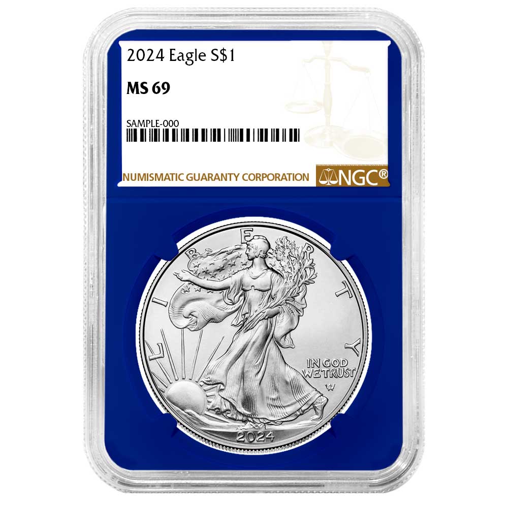 2024 $1 American Silver Eagle NGC MS69 Brown Label Blue Core