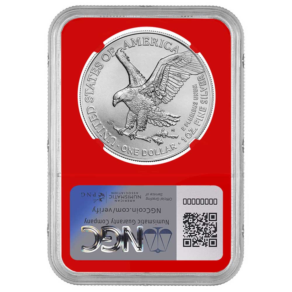 2024 $1 American Silver Eagle NGC MS70 ER Flag Label Red Core