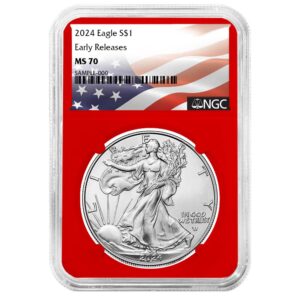2024 $1 American Silver Eagle NGC MS70 ER Flag Label Red Core