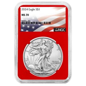 2024 $1 American Silver Eagle NGC MS70 Flag Label Red Core
