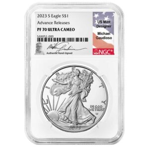 2023-S Proof $1 American Silver eagle NGC PF70UC AR Michael Gaudioso Flag Signature label