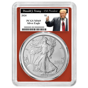 2024 $1 American Silver Eagle PCGS MS69 Trump 45th President Label Red Frame