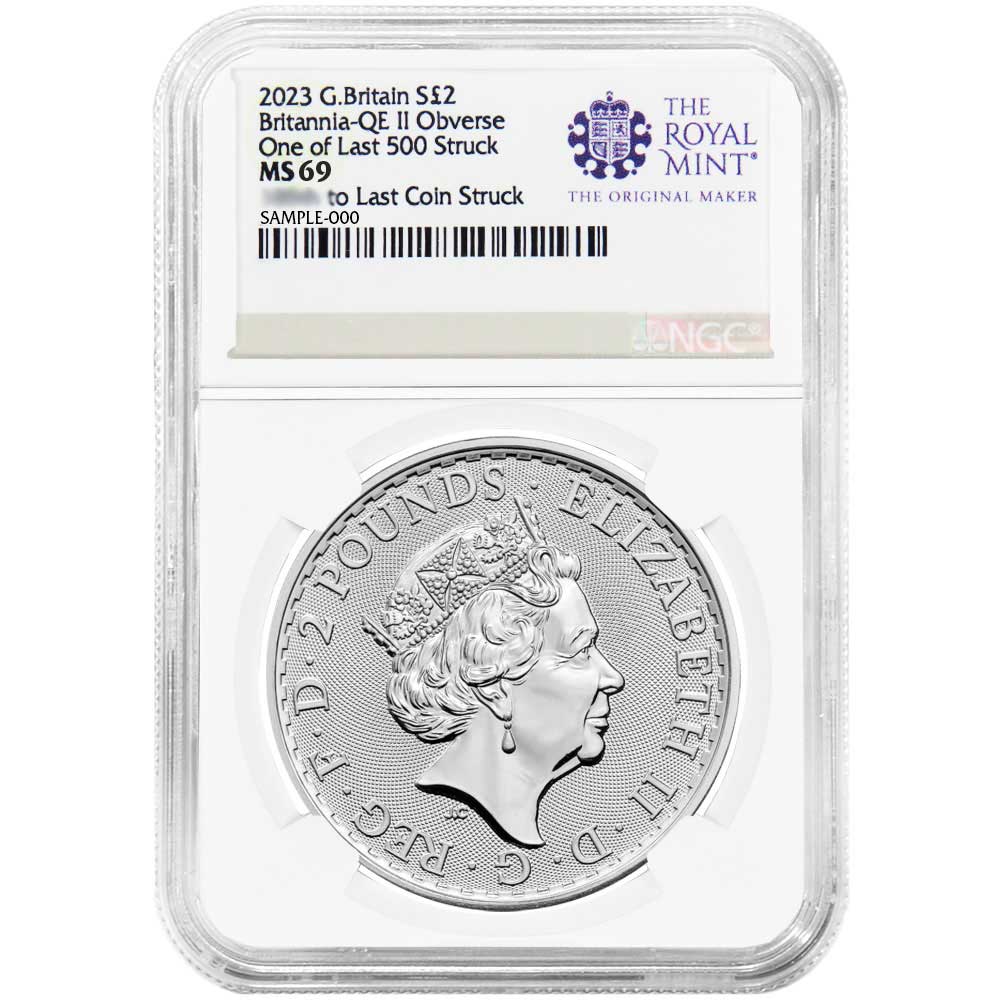 2023 U.K. Queen Elizabeth II Silver Britannia NGC MS69 Last 500