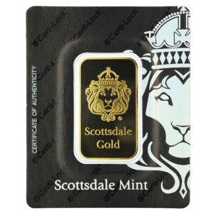 1 Troy oz Scottsdale Lion .9999 Fine Gold Bar in Assay