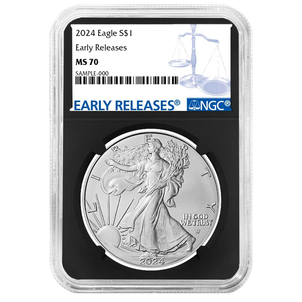 2024 $1 American Silver Eagle NGC MS70 ER Blue Label Retro Core