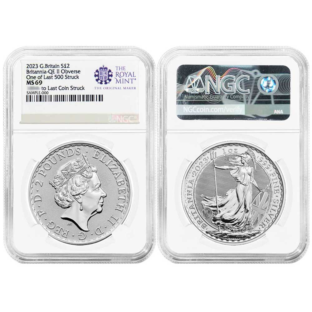 2023 U.K. Queen Elizabeth II Silver Britannia NGC MS69 Last 500