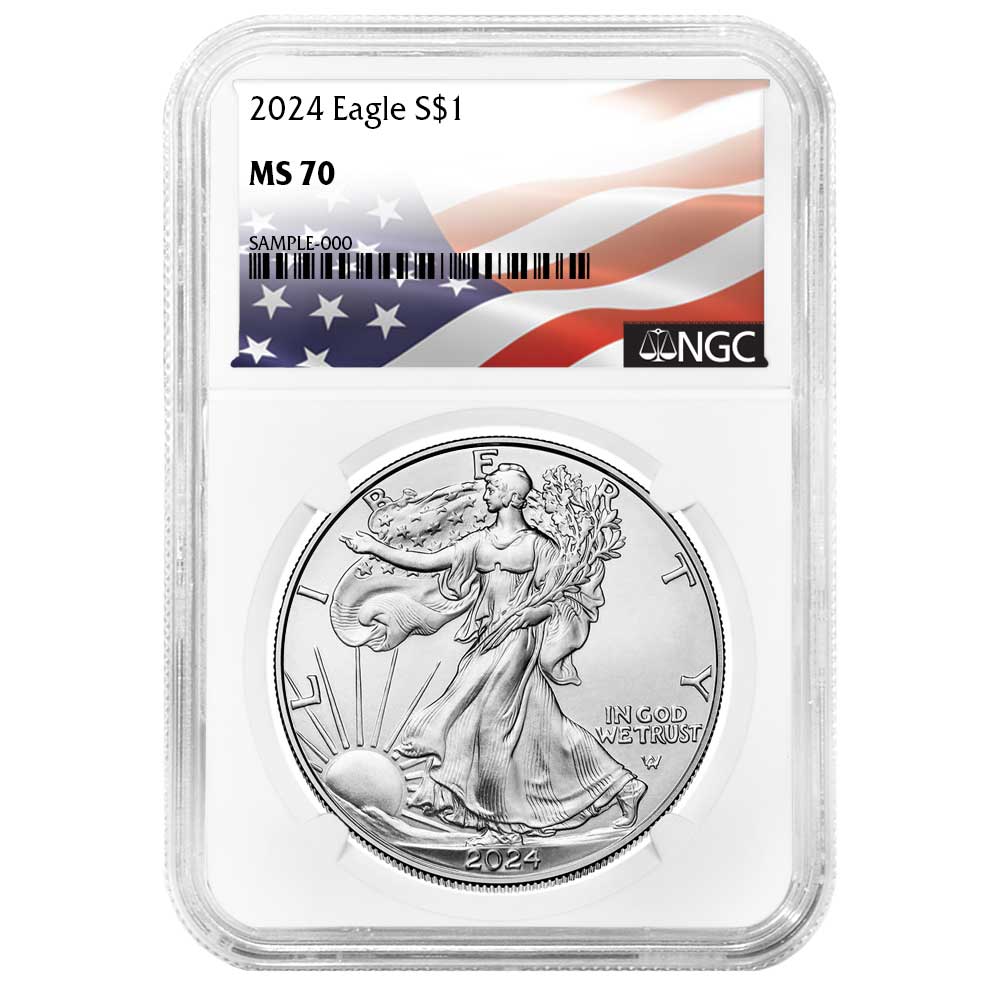 2024 $1 American Silver Eagle NGC MS70 Flag Label