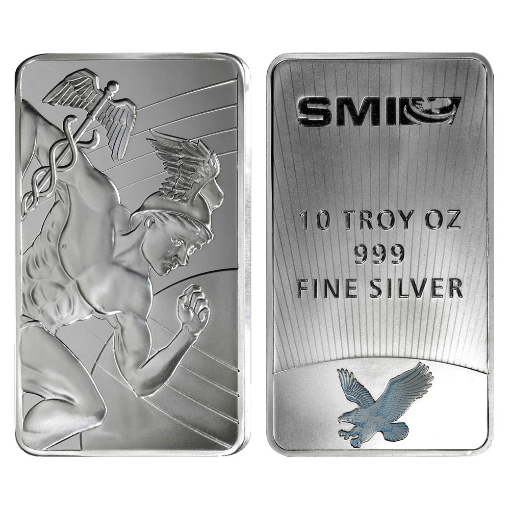 10 Troy oz Sunshine Mercury Design .999 Silver Bar - Pinehurst Coins