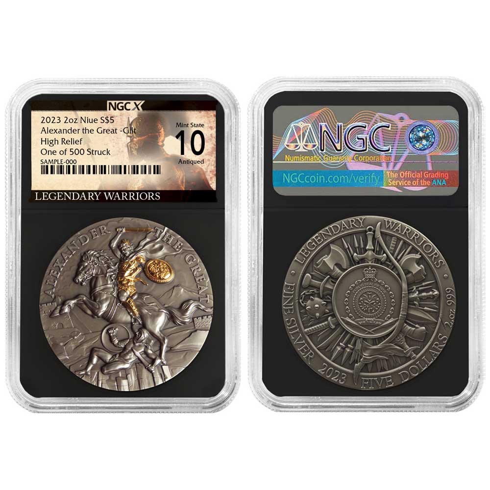 Alexander The Great: 2023 2 oz High Relief Silver Antiqued & Gold