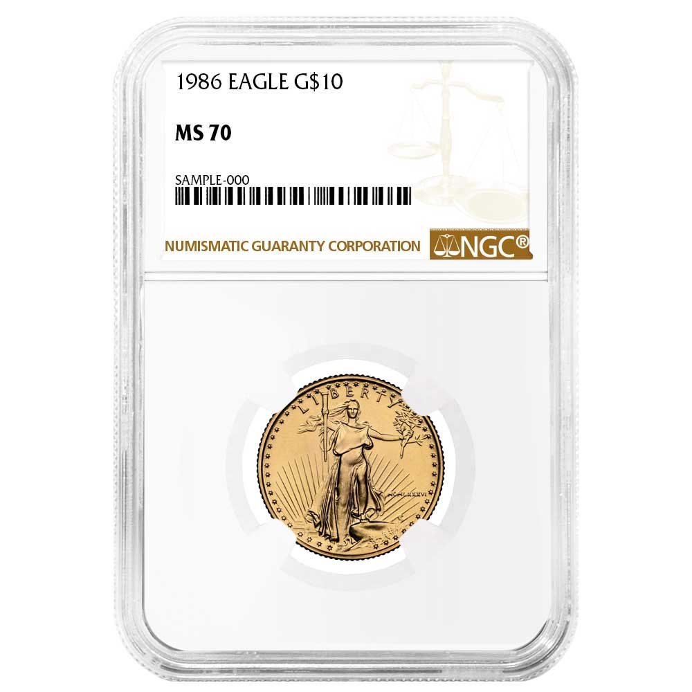 1986 $10 American Gold Eagle 1/4 oz NGC MS70 Brown Label