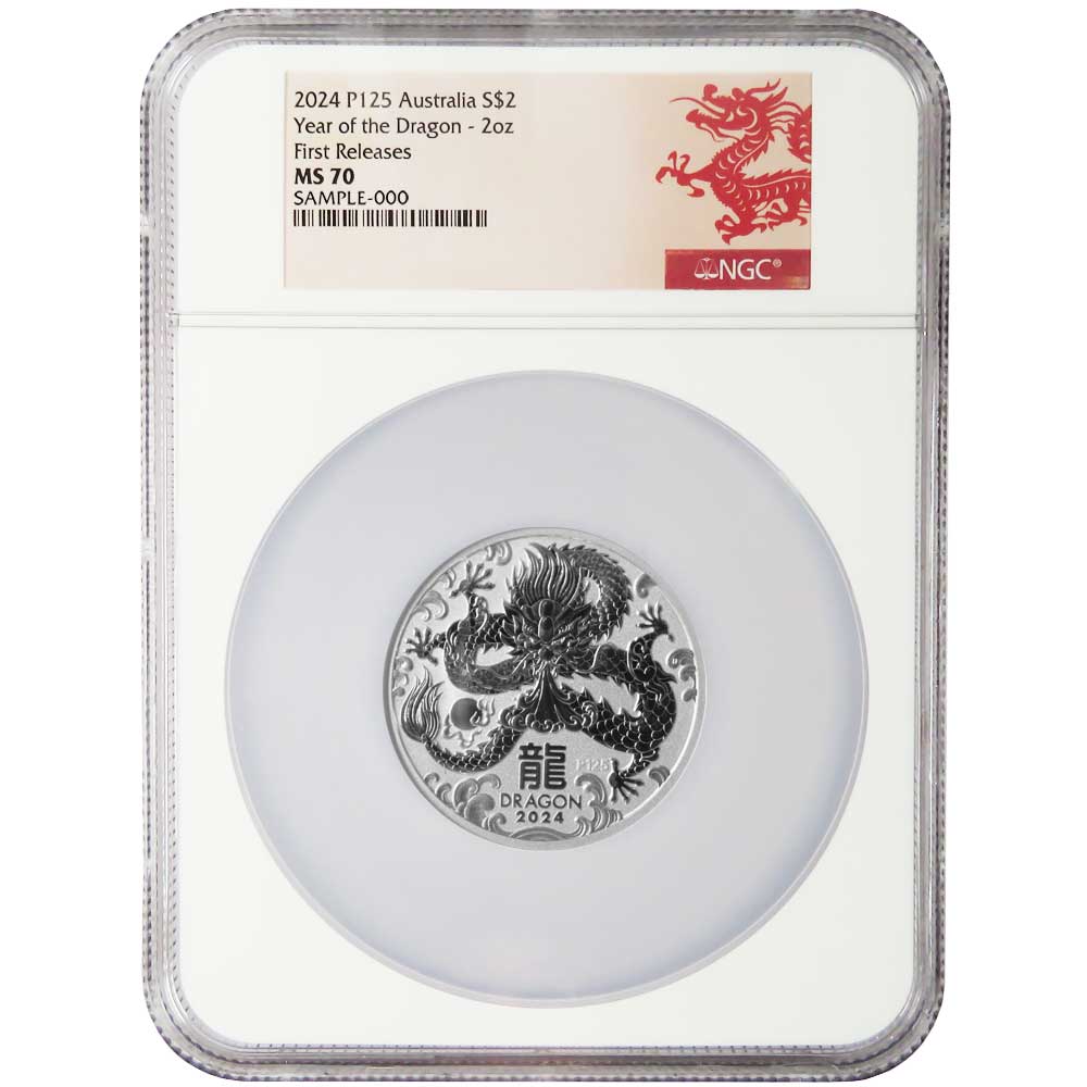 2024 Australian Silver Perth Dragon 2 oz NGC MS70 FR - Pinehurst Coins