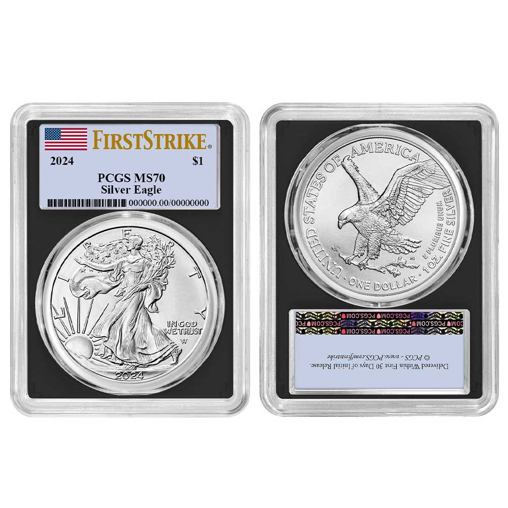 【新品】Silver Eagle イーグル銀貨2024 PCGS MS70 2024 $1 American Silver Eagle PCGS MS70 FS Flag Label Black Frame