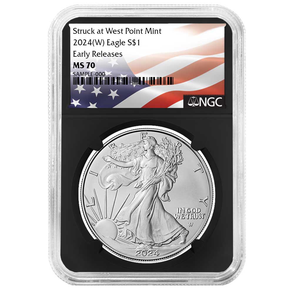 2024 (W) $1 American Silver Eagle NGC MS70 ER Flag Label Retro Core