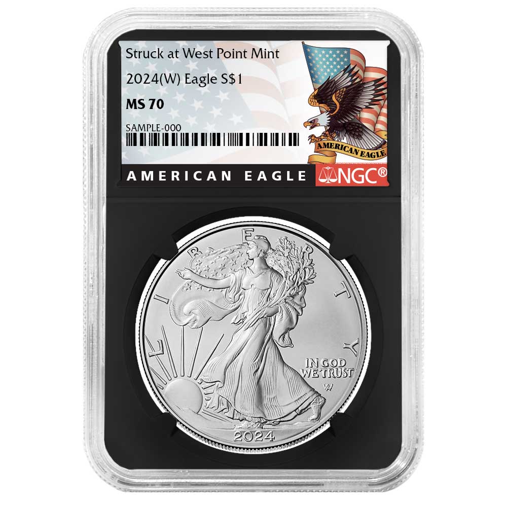 2024 (W) $1 American Silver Eagle NGC MS70 Black Label Retro Core