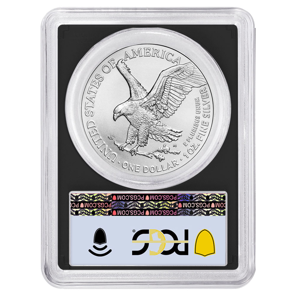 2024 $1 American Silver Eagle PCGS MS70 FDOI Flag Label Black