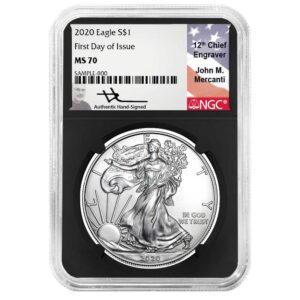 2020 $1 American Silver Eagle NGC MS70 FDI Mercanti Signature Black Core