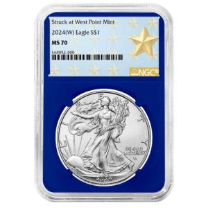 2024 (W) $1 American Silver Eagle NGC MS70 West Point Star Label Blue Core