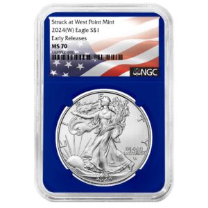 2024 (W) $1 American Silver Eagle NGC MS70 ER Flag Label Blue Core