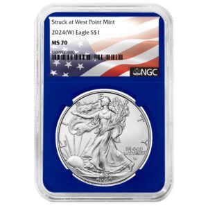 2024 (W) $1 American Silver Eagle NGC MS70 Flag Label Blue Core