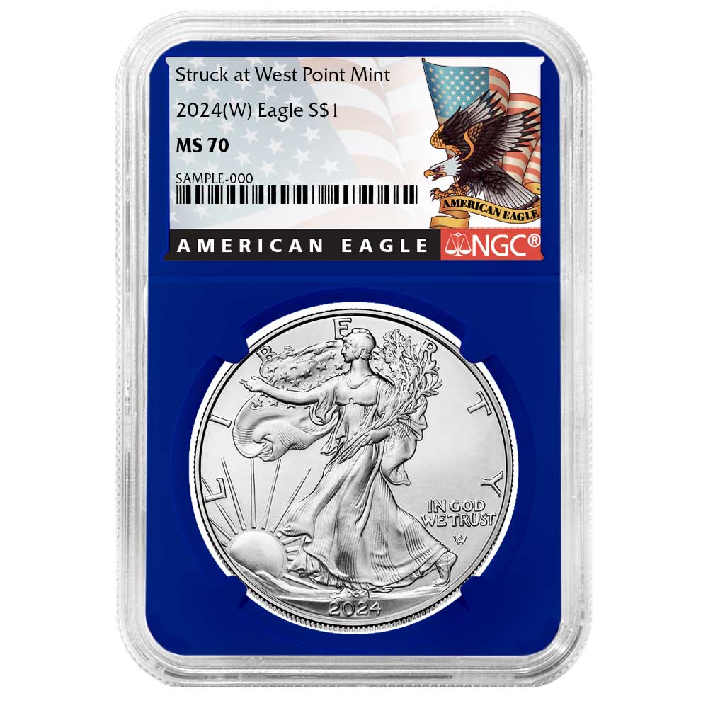 2024 (W) $1 American Silver Eagle NGC MS70 Black Label Blue Core
