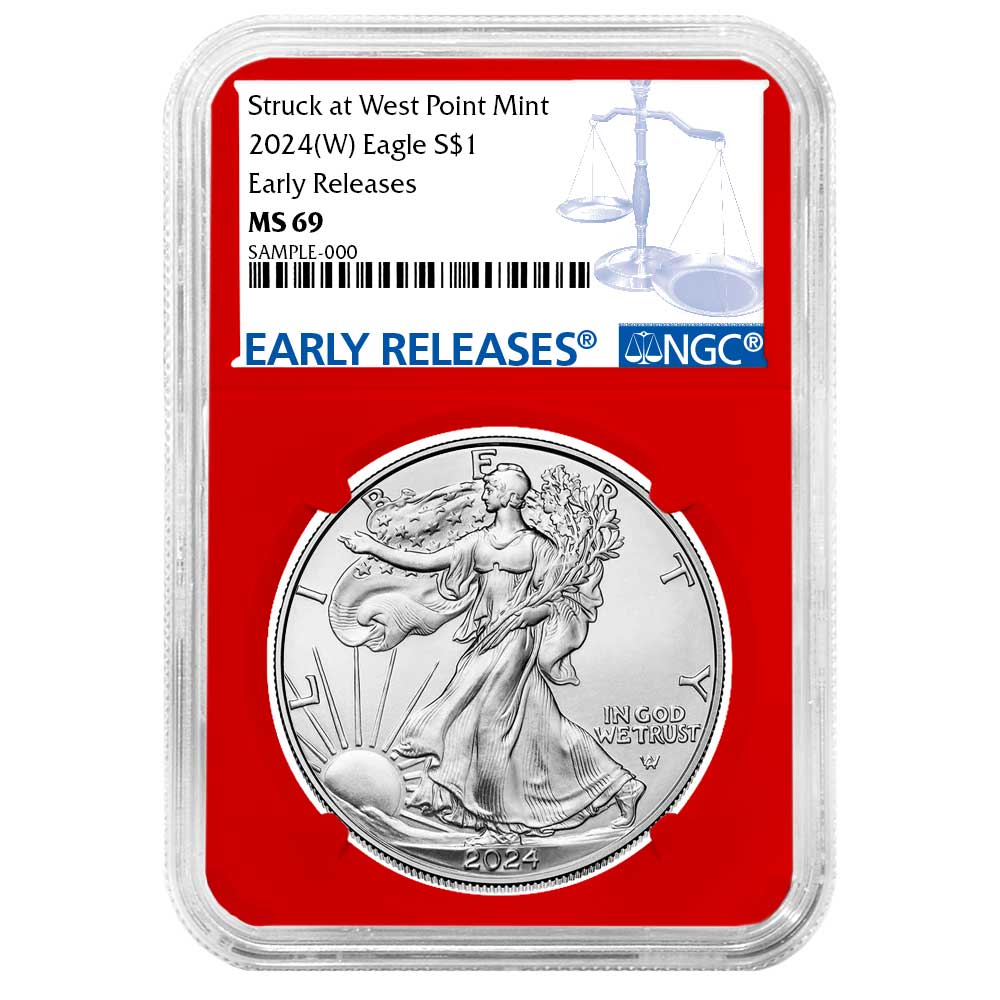 2024 (W) $1 American Silver Eagle NGC MS69 ER Blue Label Red Core