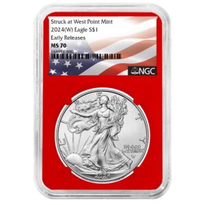 2024 (W) $1 American Silver Eagle NGC MS70 ER Flag Label Red Core