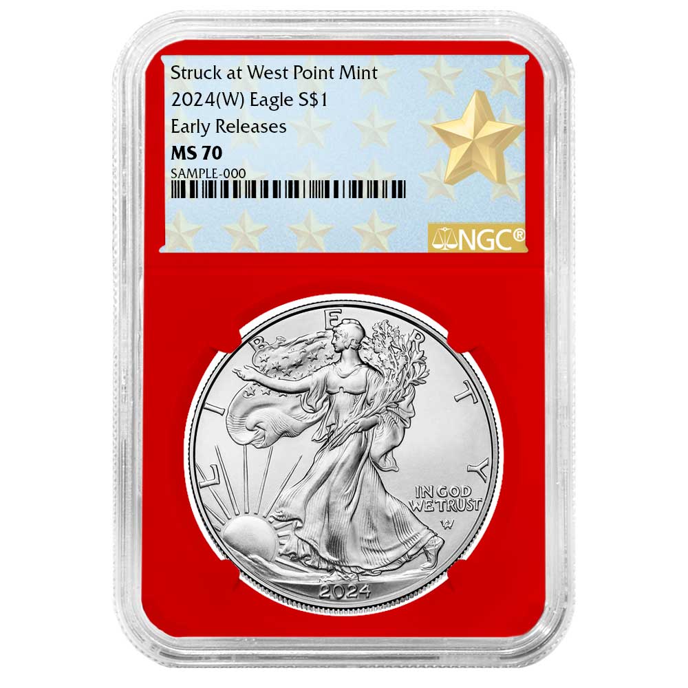 2024 (W) $1 American Silver Eagle NGC MS70 ER West Point Star Label Red Core