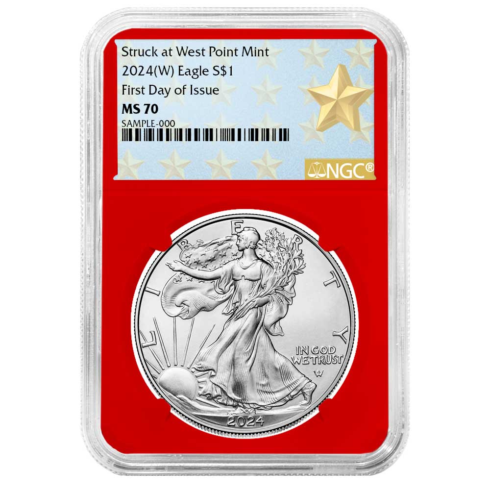 2024 (W) $1 American Silver Eagle NGC MS70 FDI West Point Star Label Red Core