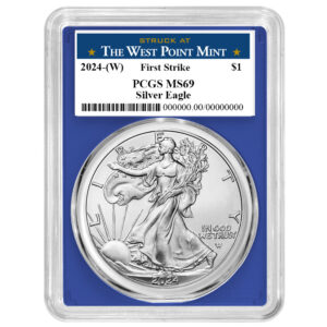 2024 (W) $1 American Silver Eagle PCGS MS69 FS West Point Label Blue Frame