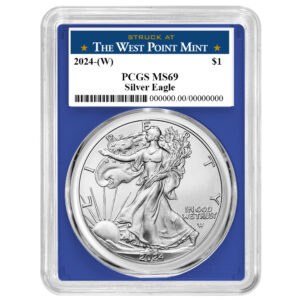 2024 (W) $1 American Silver Eagle PCGS MS69 West Point Label Blue Frame