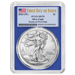 2024 (W) $1 American Silver Eagle PCGS MS70 FDOI Flag Label Blue Frame