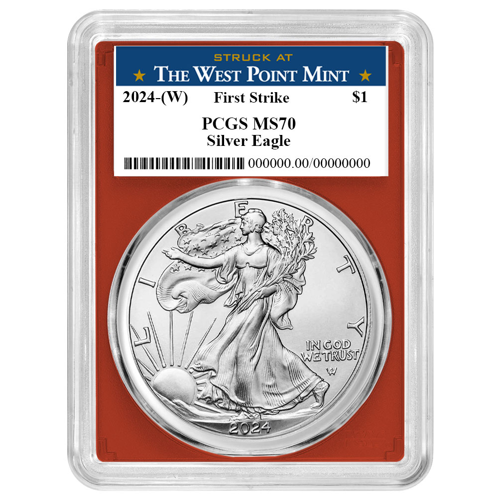 2024 (W) $1 American Silver Eagle PCGS MS70 FS West Point Label Red Frame