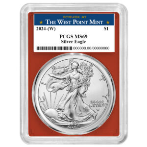 2024 (W) $1 American Silver Eagle PCGS MS69 West Point Label Red Frame