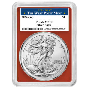 2024 (W) $1 American Silver Eagle PCGS MS70 West Point Label Red Frame
