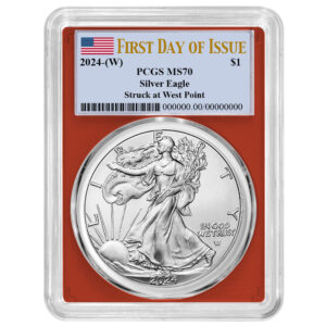 2024 (W) $1 American Silver Eagle PCGS MS70 FDOI Flag Label Red Frame