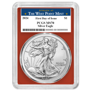 2024 $1 American Silver Eagle PCGS MS70 FDOI West Point Label Red Frame