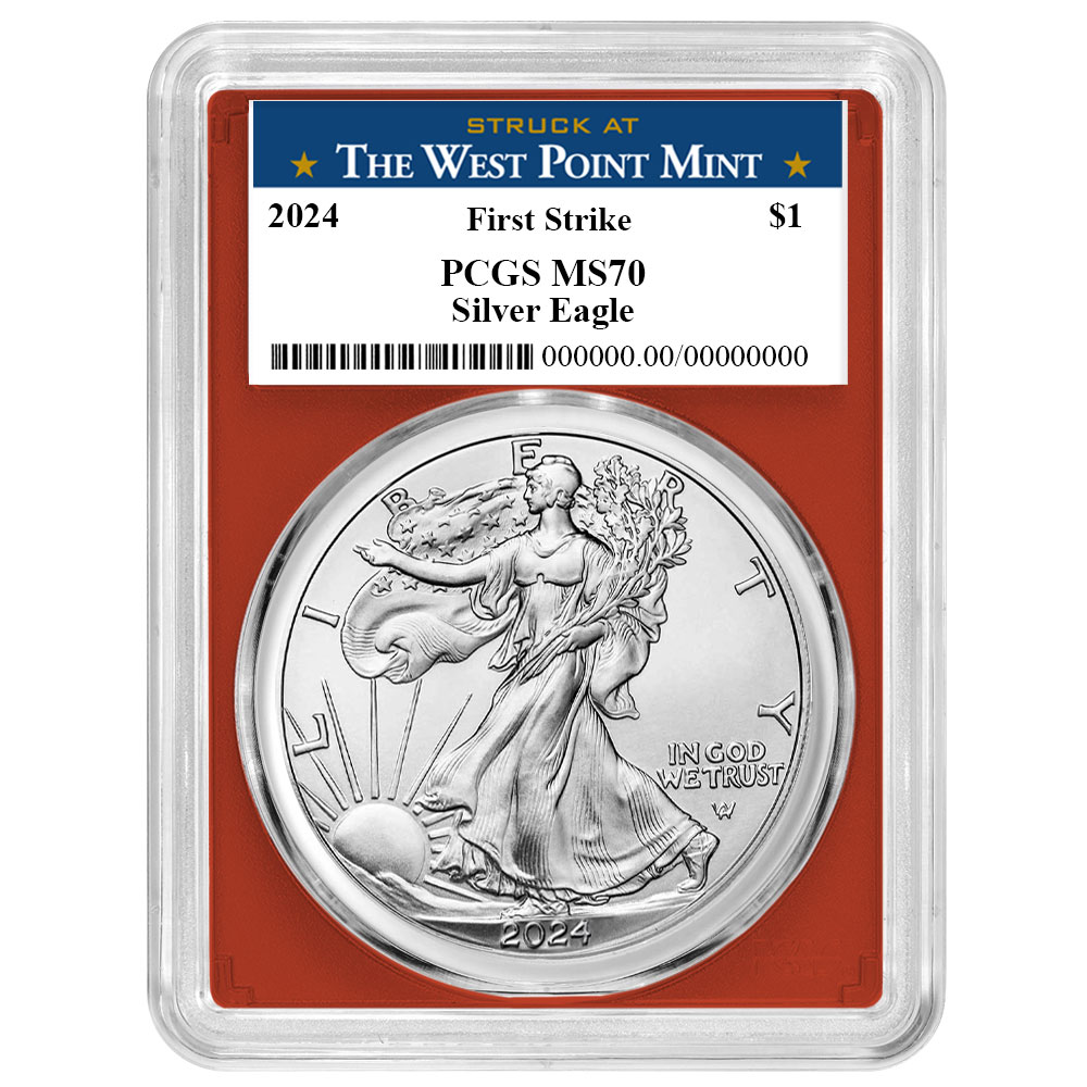 2024 $1 American Silver Eagle PCGS MS70 FS West Point Label Red Frame