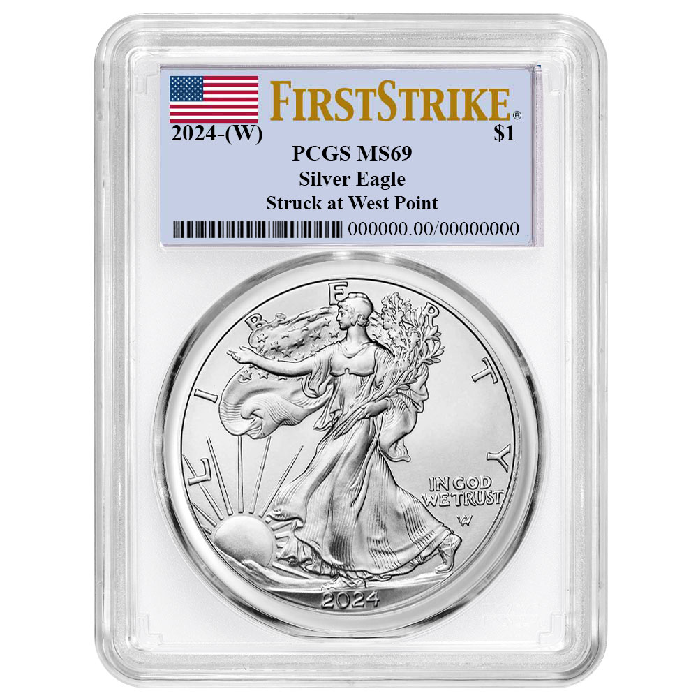 2024 (W) $1 American Silver Eagle PCGS MS69 FS Flag Label White Frame